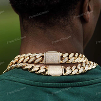 Chaîne cubaine Miami Hip Hop unisexe entièrement sertie de moissanite VVS1 taillée 19MM, plaqué or jaune massif, 16-24 pouces, prix fabricant