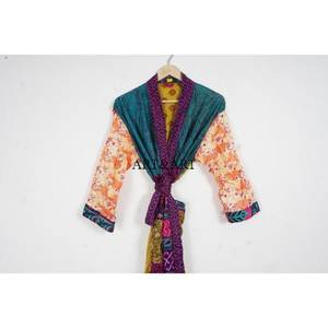 Robe Kimono Élégante 100% Soie à Imprimé Floral, Col en V, Cordon de Serrage, Longue ou Courte, Fluide, pour Femme, Tenue de Plage ou d'Intérieur Estivale - Product Image 2