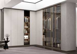 Armoire de luxe en verre noir avec éclairage LED, étagères, tiroirs et espace de suspension, design moderne pour la chambre à coucher - Product Image 2