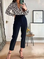 Pantalon taille haute uni pour femme, pantalon décontracté basique à chevilles avec poches, fermeture éclair, pantalon de bureau, pantalones mujer