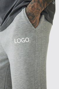 Pantalon de survêtement homme 100% coton avec jambe large Nouveau style Jogger avec logo personnalisé Pantalon homme jambe polaire gris chiné avec cordon de serrage - Product Image 3