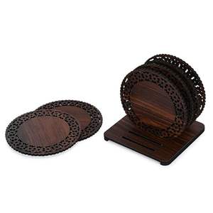 Stylish Walnut Wood <b>Coasters</b> <b>for</b> Home Office or Christmas <b>for</b> Table Use Elegant Cups <b>Drinks</b> Holder - Product Image 3