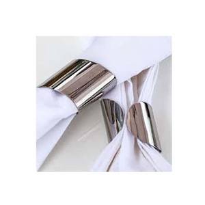 Anneau de serviette en tôle ronde simple en acier inoxydable argenté avec accessoire métallique décoratif royal au design de feuille unique - Product Image 1