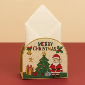 Collection de porte-serviettes de Noël perlés, décorations de fêtes haut de gamme, motifs festifs de Noël (Père Noël, lutin, sapin) brodés artisanalement - Product Image 1