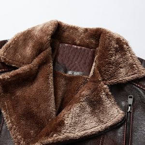 Manteau chaud en cuir molletonné homme automne hiver pour col vêtements d'extérieur homme décontracté bombardier moto vestes en cuir - Product Image 5