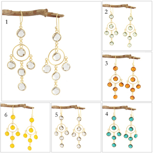 ที่นิยมสไตล์รอบสีเหลืองไฮโดรควอตซ์หลายหินแขวนต่างหูชุบทองชุด Bezel Drop Dangle ต่างหูเครื่องประดับสำหรับเธอ - Product Image 5