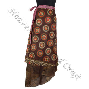 Precio al por mayor, buena calidad, falda envolvente de tela, 2 capas, reversible, seda mágica, Saris, envoltura, falda larga, magia India Vintage - Product Image 5