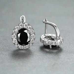 Oval Cut Black Stone Earrings Classic Womens Fashion Jewelry - Product Image 4