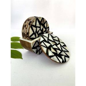 Luxury Mother of Pearl Tea <b>Coaster</b> <b>Set</b> with Holder Custom Size round Square Bone Inlay Luxury Mats & Pads - Product Image 5