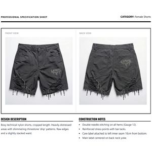 Shorts Bermuda personnalisés pour femmes, taille haute, braguette boutonnée, strass, streetwear hip-hop, baggy, déchirés, sport, fabricant - Product Image 6