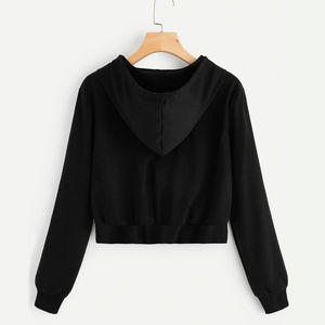 Sudadera con forro polar transpirable de invierno para mujer, ropa de calle de Otoño de algodón 100%, con capucha bordada, estampado personalizado, longitud corta - Product Image 4