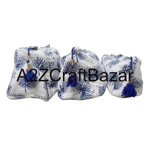 Ensemble de trousses de maquillage en tissu 100 % coton pur, motif à franges, fermeture éclair, écologique, durable, avec poignée souple - Product Image 5