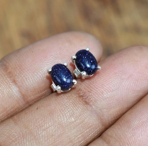 <b>Blue</b> Colour Sunstone Fashion <b>Earrings</b> June Birthstone 925 Sterling Silver Gemstone <b>Stud</b> <b>Earrings</b> Handmade Jewelry Gift for Her - Product Image 4