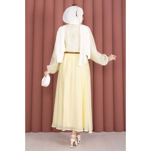 Ensemble hijab modeste jaune respirant à manches longues avec jupe à volants, style Prairie Chic, en tissu modal - Product Image 6