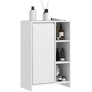 HOMCOM-Mueble de baño con 3 estantes abiertos, armario de una puerta con estante ajustable, 53x30x80cm, color blanco - Product Image 1
