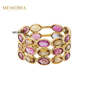 Anillo de banda de eternidad de triple capa, anillo de piedras preciosas de turmalina ovalada, regalo de joyería fina de oro amarillo de 18 quilates para mujer - Product Image 1