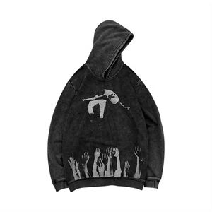 Personalizado al por mayor pulóver para hombre DTG impresión Sudadera con capucha de gran tamaño Stone Wash Boxy sudaderas con capucha para hombre - Product Image 1