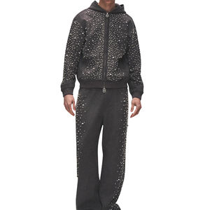Survêtement pour homme de luxe avec fermeture éclair intégrale en strass, en molleton épais, style streetwear personnalisé, marque OEM, style scintillant en strass - Product Image 1