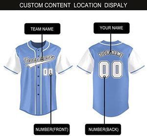 Uniforme deportivo estampado con jersey de béisbol con botones azul claro personalizado para hombres y mujeres con nombre y número - Product Image 5