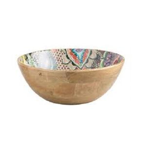 Tazón de madera con Mango impreso para servir comida, cuenco de madera con diseño antiguo para ensalada - Product Image 4