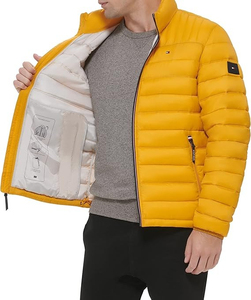 OEM personalizado de los hombres de la chaqueta de invierno de estilo de la calle de dos tonos de bloque de color acolchado de la burbuja de tela con capucha logotipo frontal de la cremallera - Product Image 4