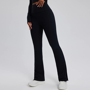 Mallas de yoga 100% algodón personalizadas al por mayor, mallas de cintura alta para mujer, cintura media, gimnasio, bolsillos, estilo de punto informal, longitud completa - Product Image 3