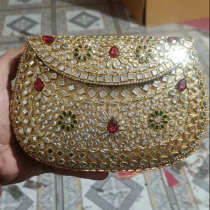 Bolso de mano elegante con mosaico Kundan para fiesta nupcial india, con correa de cadena, bolso de diseñador para bodas y fiestas nupciales - Product Image 3