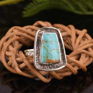 Handmade Kingman <b>Turquoise</b> <b>Ring</b> Oxidized Sterling Silver Boho Statement Jewelry Southwestern Artisan <b>Ring</b> for Him or Her - Product Image 4