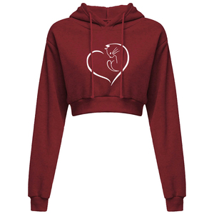 เสื้อครอปมีฮู้ด3D สั้นของผู้หญิงเสื้อสเวตเตอร์สั้นแบบสวมหัวผ้าฝ้ายธรรมดาแขนยาวเสื้อครอปมีฮู้ดลำลองเซ็กซี่เสื้อครอป - Product Image 5