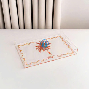 Plateau en acrylique de palmier fabriqué à la main pour la salle à manger plateau de service transparent Durable pour les boissons du petit déjeuner et l'affichage du comptoir de cuisine - Product Image 1