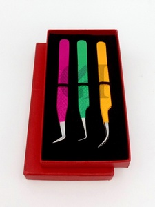 Pince à épiler en acier inoxydable courbée à 90 degrés, avec revêtement en poudre de différentes couleurs, poignée diamantée, anti-magnétique, anti-statique et à dents crantées - Product Image 2