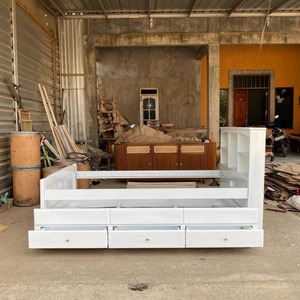 Lit simple en bois blanc moderne du Vietnam avec étagères et tiroirs de rangement intégrés pour chambre à coucher, usage commercial - Product Image 3