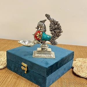 DIYA en argent plaqué, forme paon, avec incrustations de pierres - Product Image 1