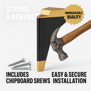 Pieds de meuble trapézoïdaux modernes noirs de 21 cm avec embouts dorés, installation facile pour la décoration d'appartement, pieds de meuble en plastique - Product Image 2