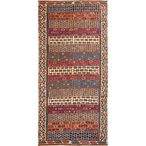 Nayaab Handmade Geometric Wool Rugs Pink & Purple Flat Weaves Paem-993 for Home Use-for Living Room Hallway or Bedroom - Product Image 1