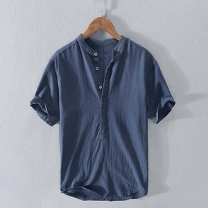 Summer Fashion Cotton Linen Button Down <b>Shirt</b> Short <b>Sleeve</b> Casual Loose Fit Plain <b>White</b> <b>Mens</b> <b>Shirt</b> - Product Image 3