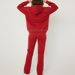 Conjunto Deportivo de Invierno al por Mayor, Encaje Sólido, 100% Algodón, Hombros Caídos, Sudadera con Capucha y Pantalones Acampanados para Mujer, Personalizable - Product Image 6