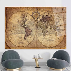 Impression sur toile de carte du monde vintage : élégante décoration murale sur le thème de l'ancien monde, art en verre trempé - Product Image 1