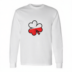เสื้อยืดแขนยาวลายโคลเวอร์สีแดงขาวสำหรับวันเซนต์แพทริคของโปแลนด์ - Product Image 2