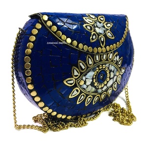 2025 New Arrival Evil Eye Mosaic Metal Mother of Pearl Clutch <b>Bag</b> - Handmade Blue Stone Antique Ethnic Clutch - Product Image 2