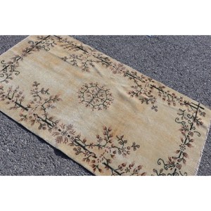 พรมลายดอกไม้สีน้ำตาลสไตล์วินเทจ ขนาด 3.5x6.4 ฟุต ทำจากขนสัตว์ - Product Image 4