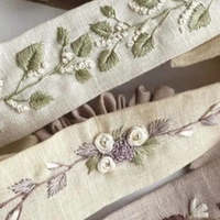 Bando bordir bunga aksesoris rambut bando bordir taman bunga lucu Turban Linen buatan Vietnam