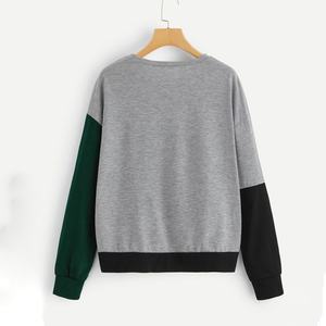 <b>Womens</b> Color Block <b>Sweatshirt</b> with Grey Black and Green Diagonal Panel Design Casual Pullover Streetwear - Product Image 2