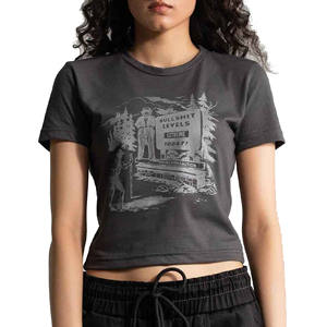 เสื้อครอปผ้าฝ้ายระบายอากาศแขนสั้นลำลองสำหรับผู้หญิงใส่ฤดูร้อนมีโลโก้และสีตามสั่ง - Product Image 1