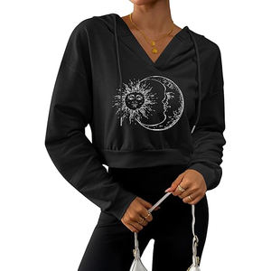 Short <b>Sweatshirt</b> <b>Womens</b> Hooded Crop Top <b>Long</b> Sleeve Cotton Pullover Streetwear Fashion Hoodie Casual Comfort Fit - Product Image 1