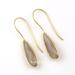 Nouveauté Boucles d'oreilles pendantes en forme de poire longues en chalcédoine grise facettée plaquées or 18 carats en argent sterling 925 solide Cadeau tendance pour les fêtes - Product Image 4
