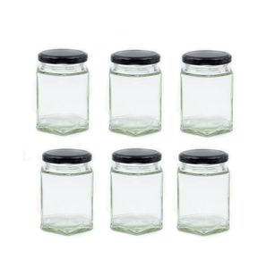 La mayoría del tarro de vidrio hexagonal de diseñador Entrega rápida Contenedor de dulces de té de alimentos secos 200ml 6oz 8oz 300ml 500ml Tarro - Product Image 4