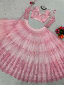 Lehenga Choli Tradicional para Fiestas, Tela de Red Suave con Hilo y Lentejuelas, Tallas hasta 44, Secado Rápido, Interior Acolchado - Product Image 3