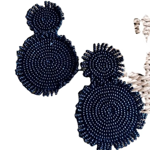 ต่างหูงานปักลูกปัดทรงวงกลมสีดำ งานแฮนด์เมด คุณภาพดีที่สุด สำหรับเด็กผู้หญิง จากอินเดีย - Product Image 1