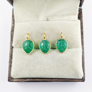 Pendentif feuille d'onyx vert 10mm pendentif en argent sterling plaqué or pour la fabrication de bijoux femmes breloques en vrac - Product Image 2